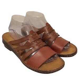 Naturalizer 9.5 Leather Sandals Strappy Slides Women’s Comfort Shoes Two Tone